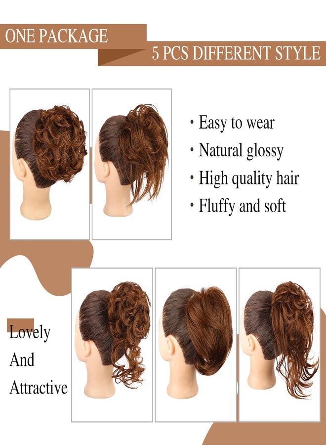 HMD 5 Pieces Messy Hair Bun Hairpiece Tousled Updo for Women Hair Extension Ponytail Scrunchies with Elastic Rubber Band Long Updo Messy Hairpiece Hair Accessories Set for Women - Image 2